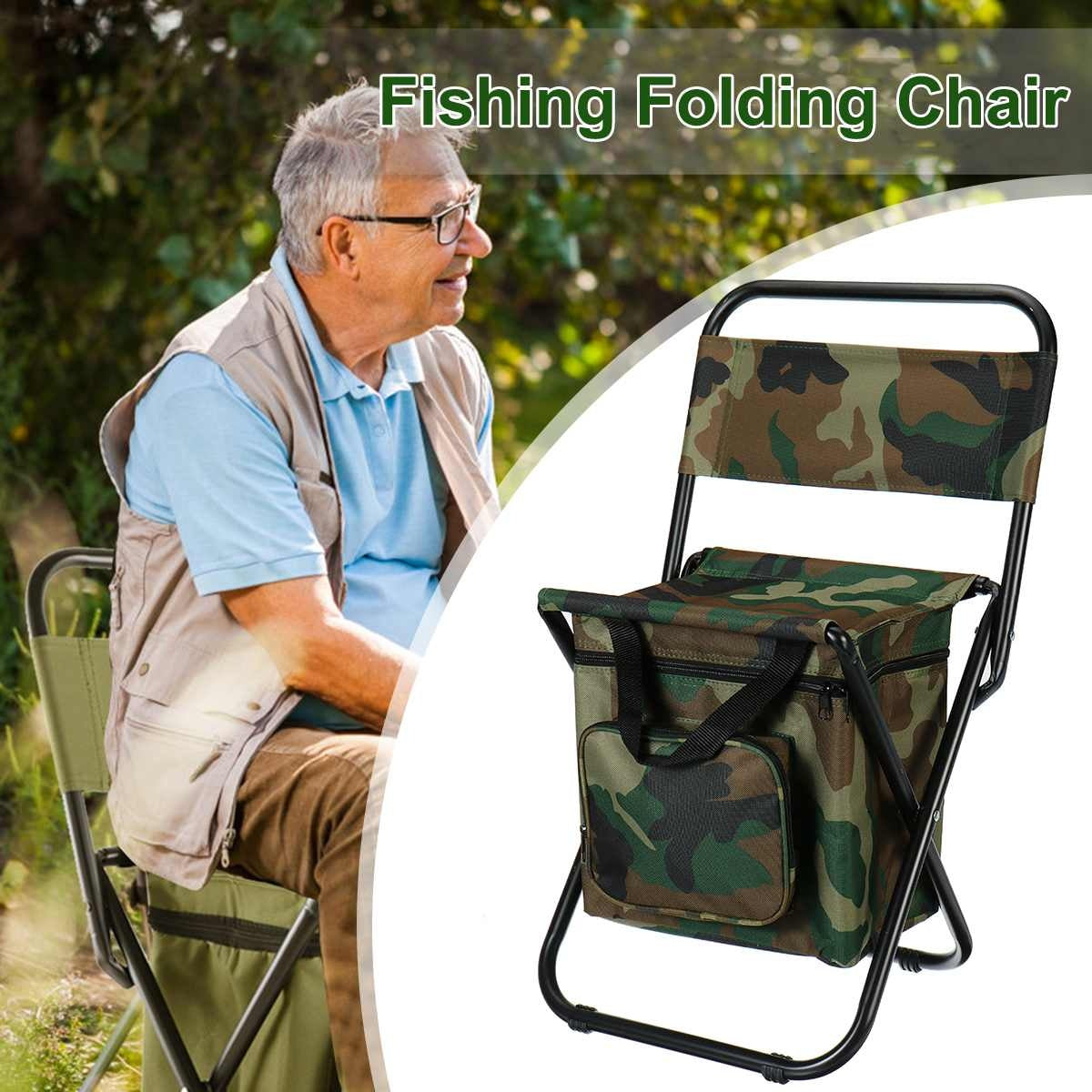 Folding Fishing Chair with Cooler Bag - Portable Camping Backpack Chair