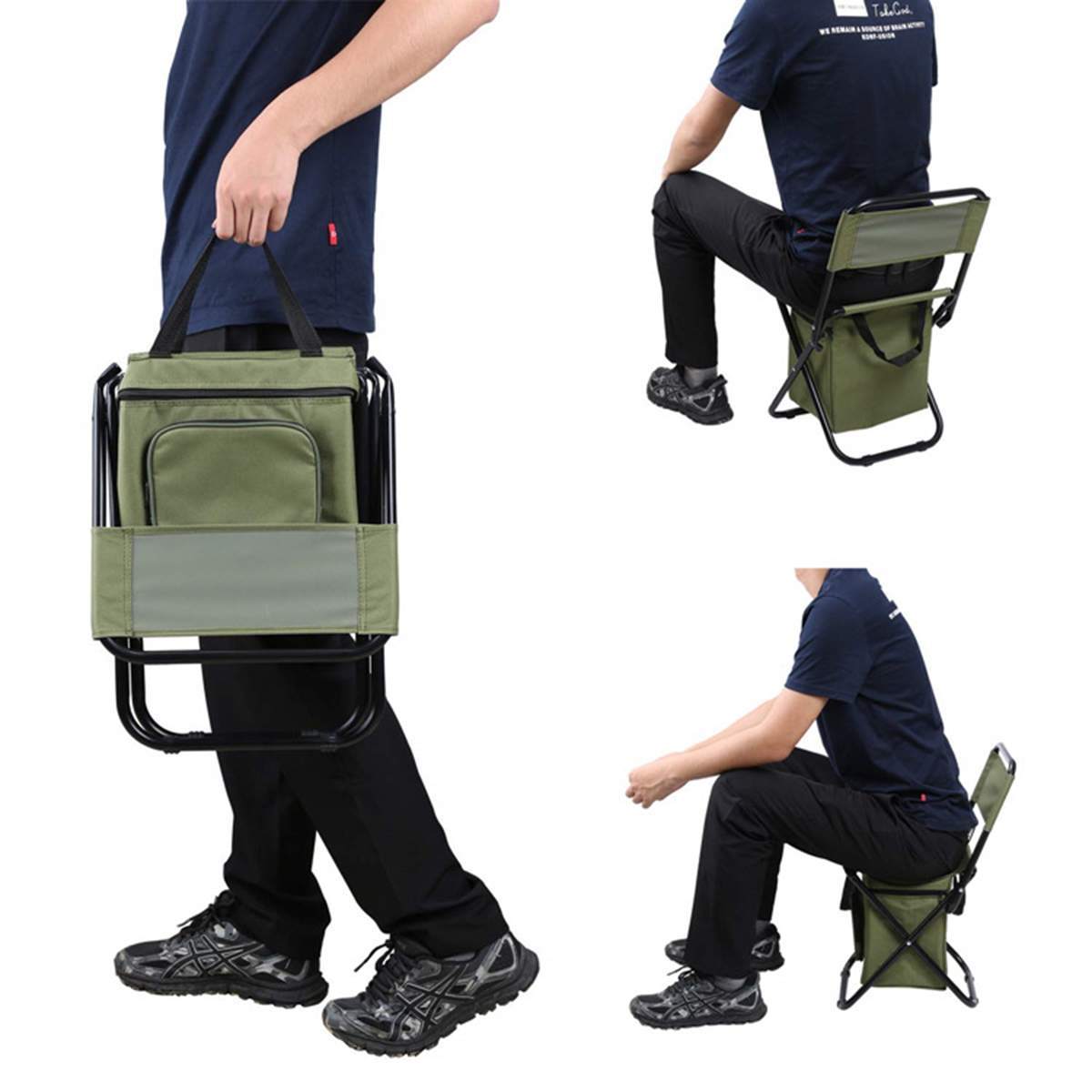 Folding Fishing Chair with Cooler Bag - Portable Camping Backpack Chair