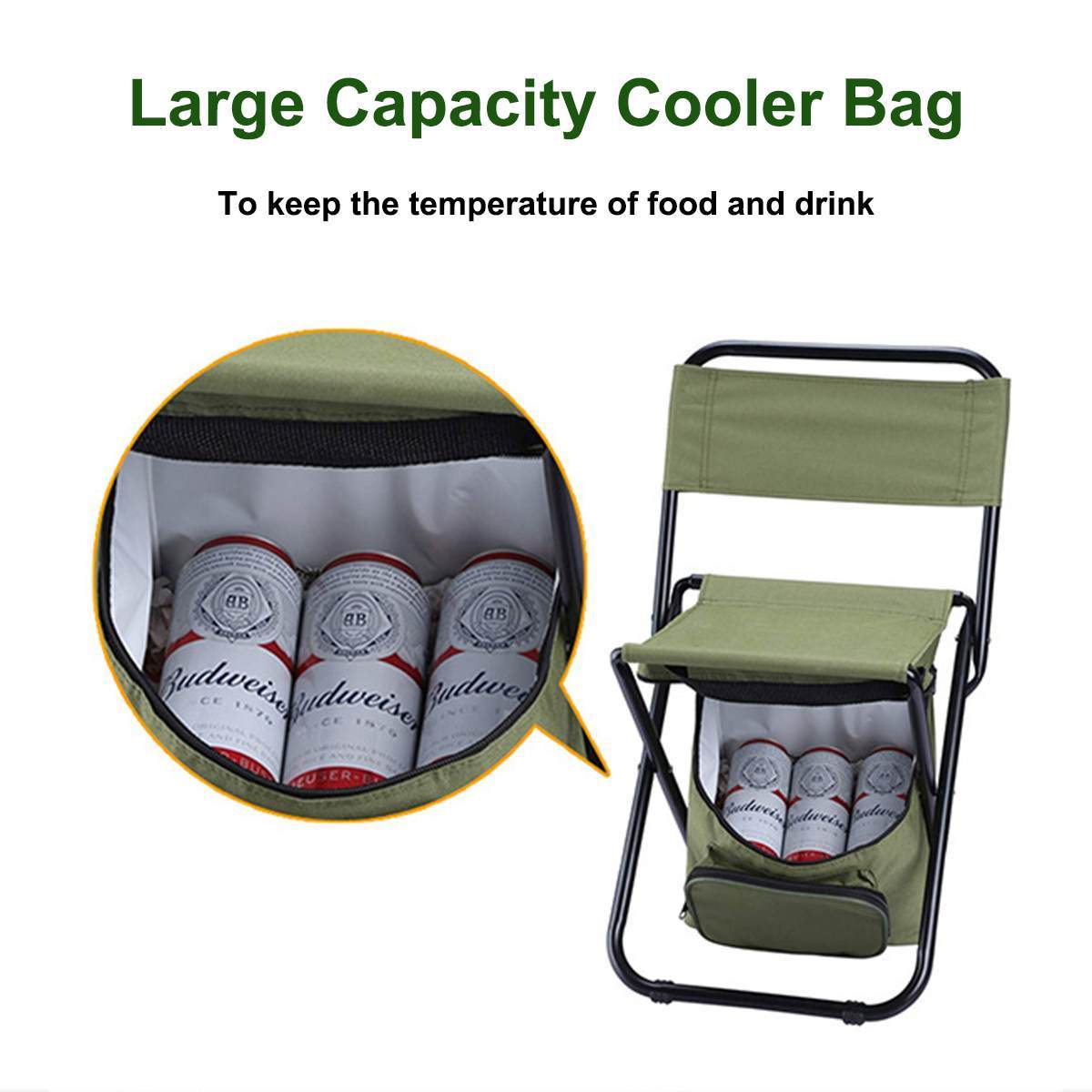 Folding Fishing Chair with Cooler Bag - Portable Camping Backpack Chair