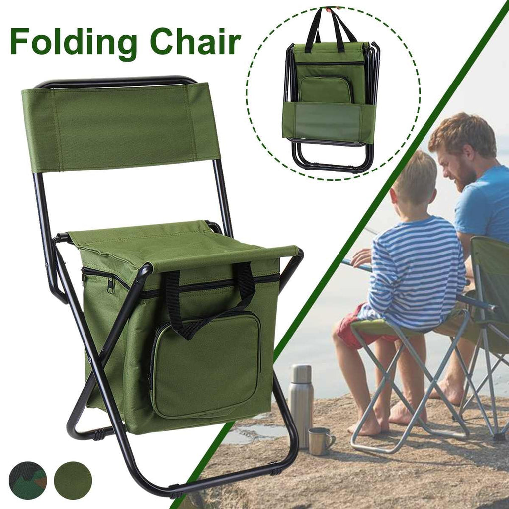 Folding Fishing Chair with Cooler Bag - Portable Camping Backpack Chair