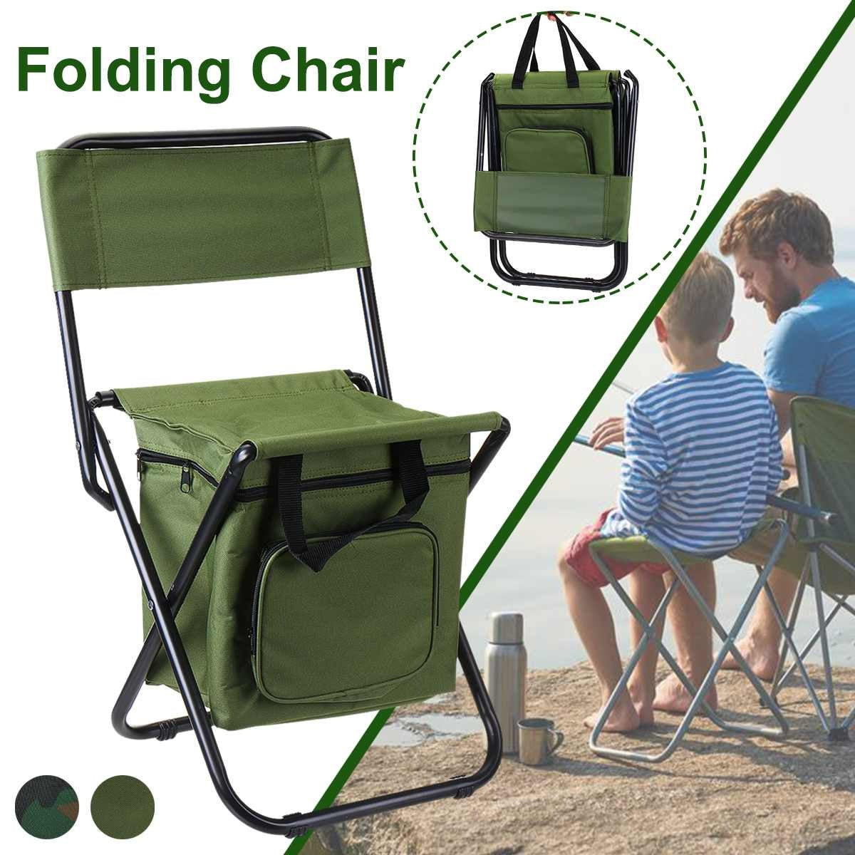 Folding Fishing Chair with Cooler Bag - Portable Camping Backpack Chair
