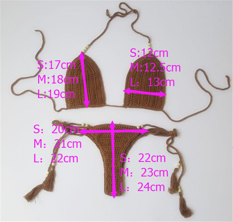 Fringed Three-piece Women's Split Swimwear Hollow Mesh Lace-up Dress