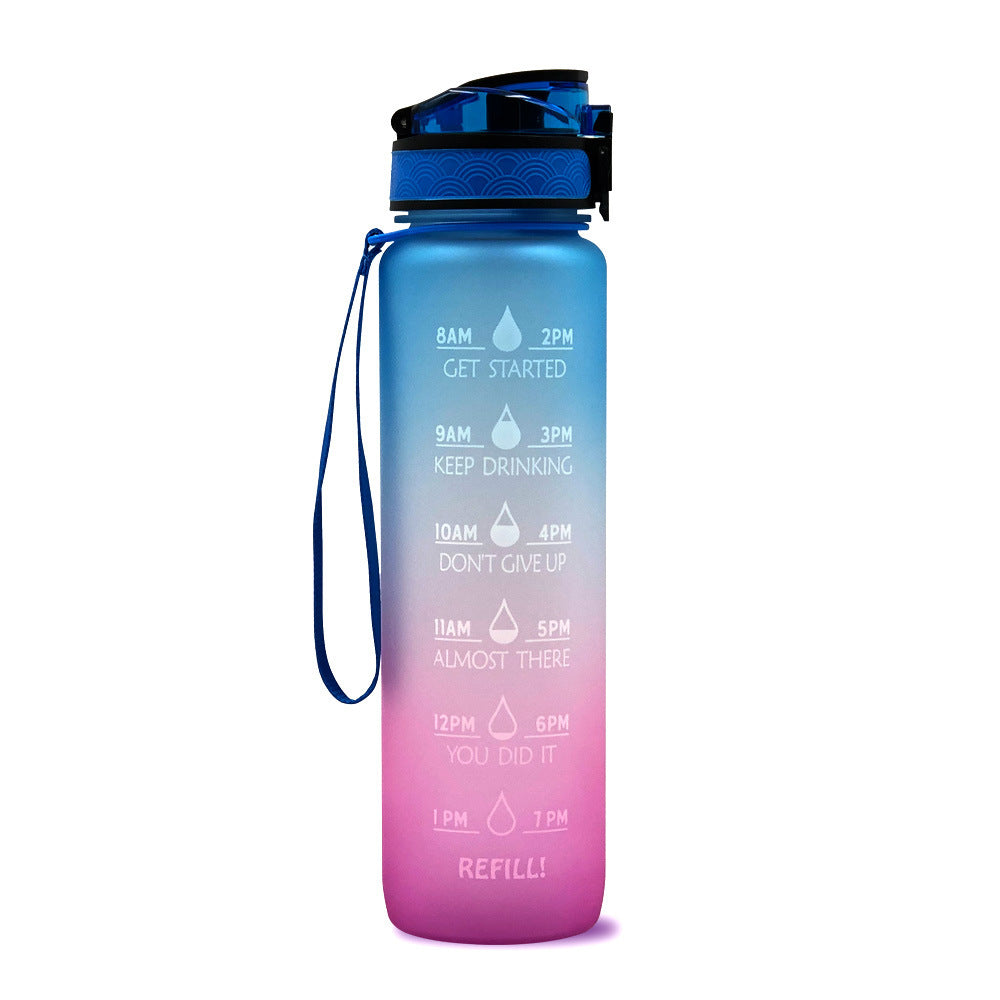 1L Motivational Water Bottle with Time Markers - Tritan Sports Bottle