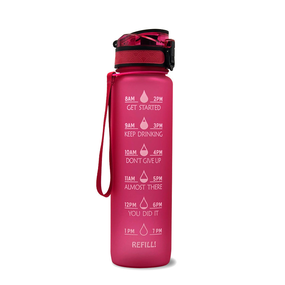1L Motivational Water Bottle with Time Markers - Tritan Sports Bottle