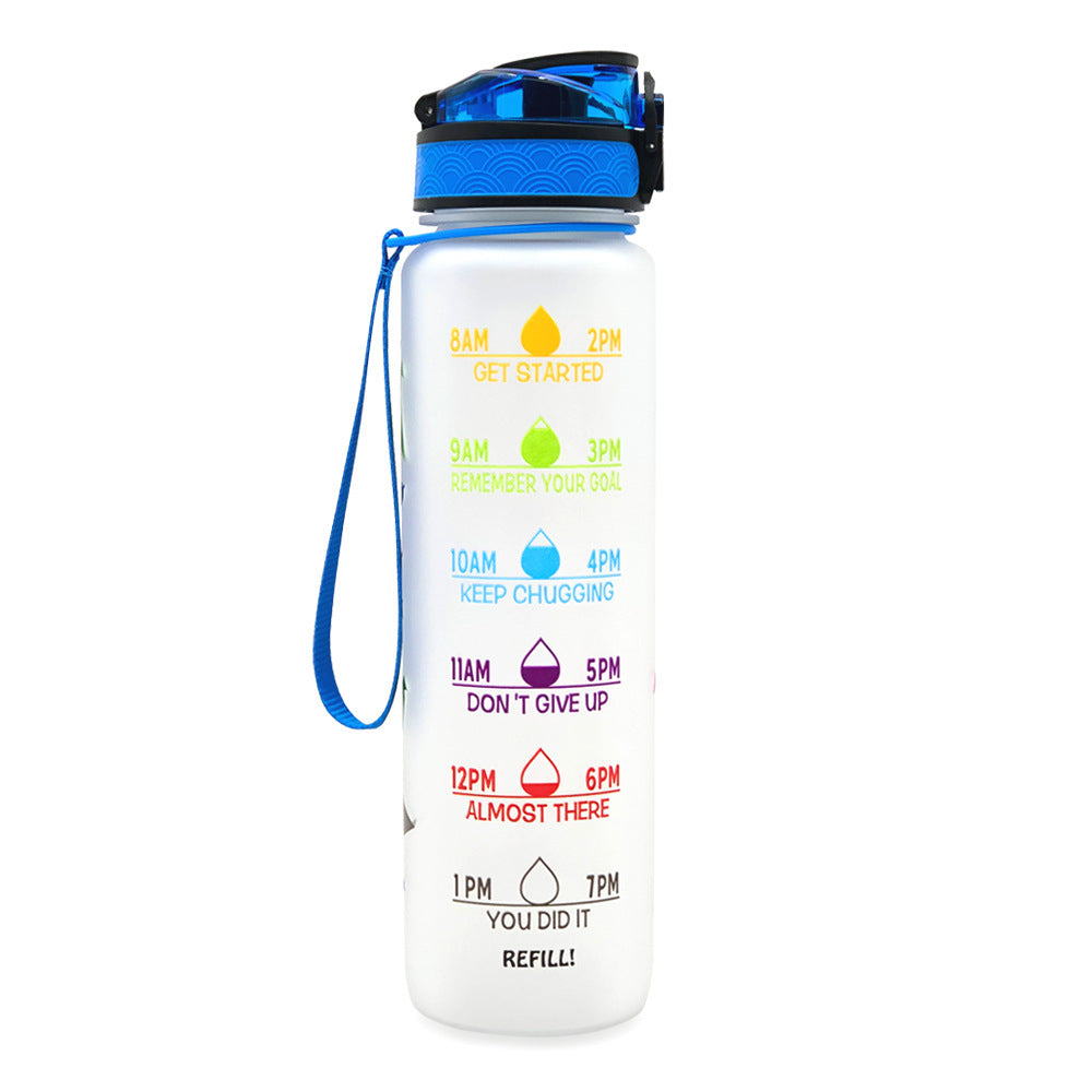 1L Motivational Water Bottle with Time Markers - Tritan Sports Bottle