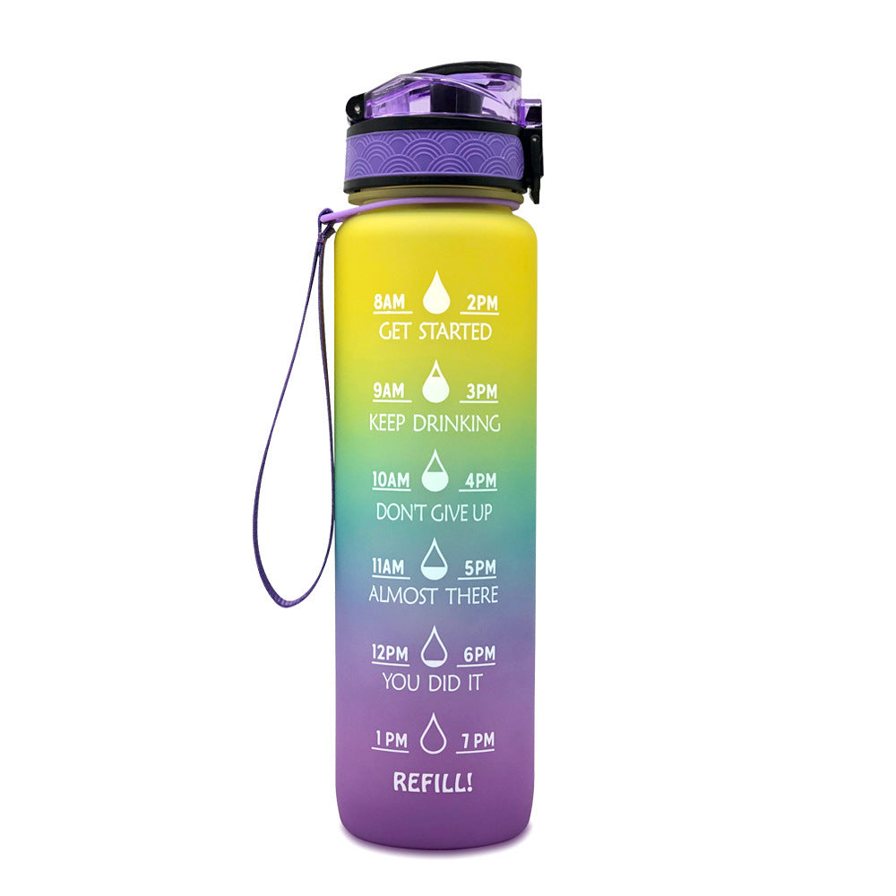 1L Motivational Water Bottle with Time Markers - Tritan Sports Bottle