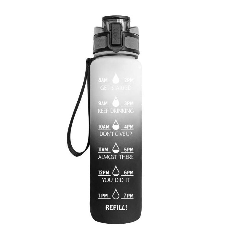 1L Motivational Water Bottle with Time Markers - Tritan Sports Bottle