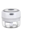 Compact white mini electric chopper with clear jar and visible blade assembly