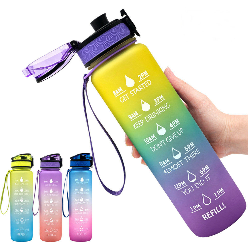 1L Motivational Water Bottle with Time Markers - Tritan Sports Bottle
