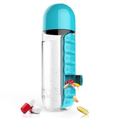 Outdoor Portable Water Bottle with Weekly Medicine Box - Multi-Function Cup