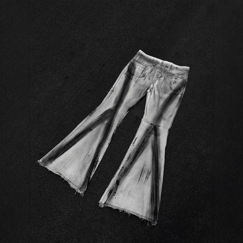 American Street Retro Heavy Rough Selvedge Style In Black Ribbon Gradient Jeans