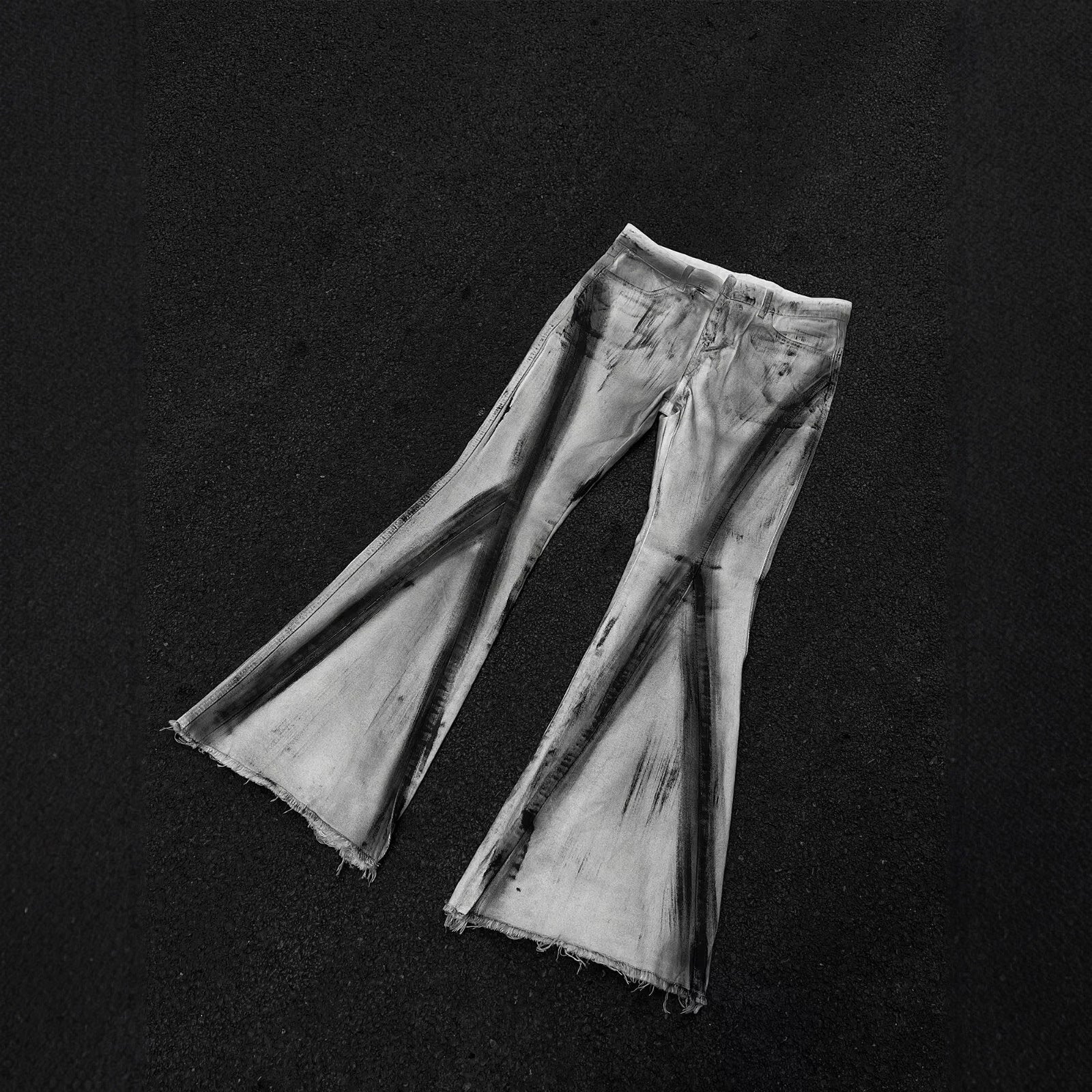 American Street Retro Heavy Rough Selvedge Style In Black Ribbon Gradient Jeans