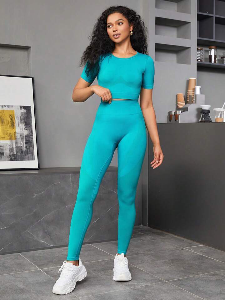 Women's Training Workout Suit Nylon Top and Pants Set in Solid Color Options for Exercise