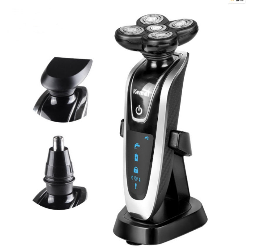 Smart Rechargeable Razor Multi Head Shaver Kit With Nose Hair Cutter Corner Cutter Head Cleaning Brush Charging Base