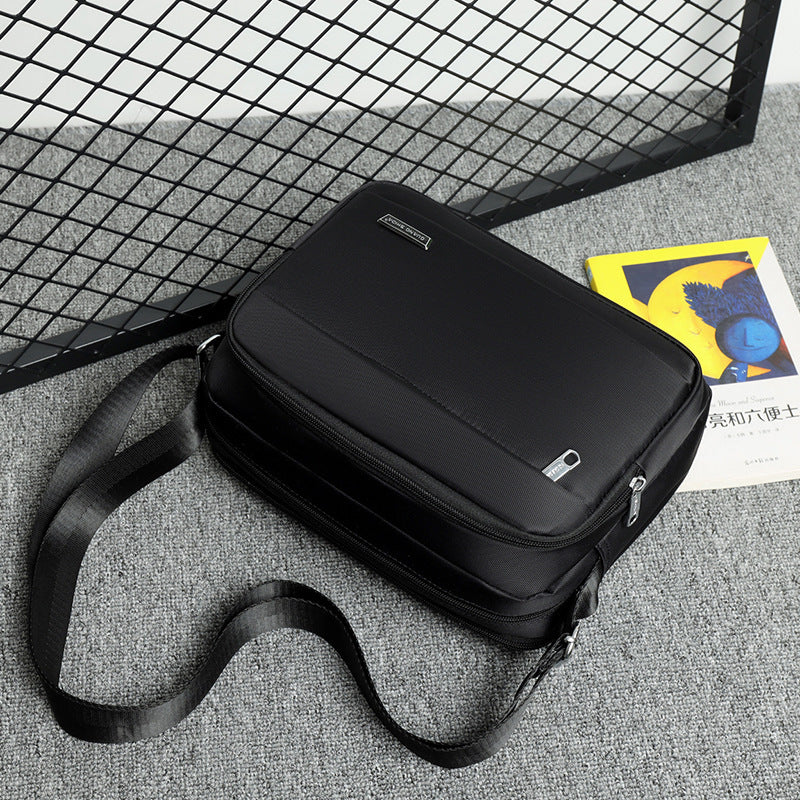Men's Oxford Cloth Horizontal Multi Layer Messenger Bag For Business Wear Resistant Black
