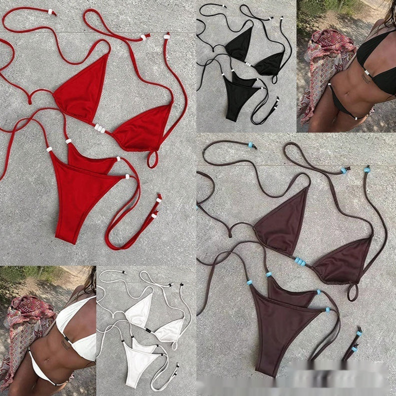 Simple Women's Seperated Swimwear Lace-up Exposed Back