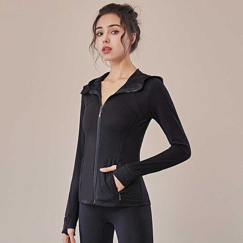 Women Hooded Nylon Breathable Sportswear Outerwear Jacket For Workout And Exercise