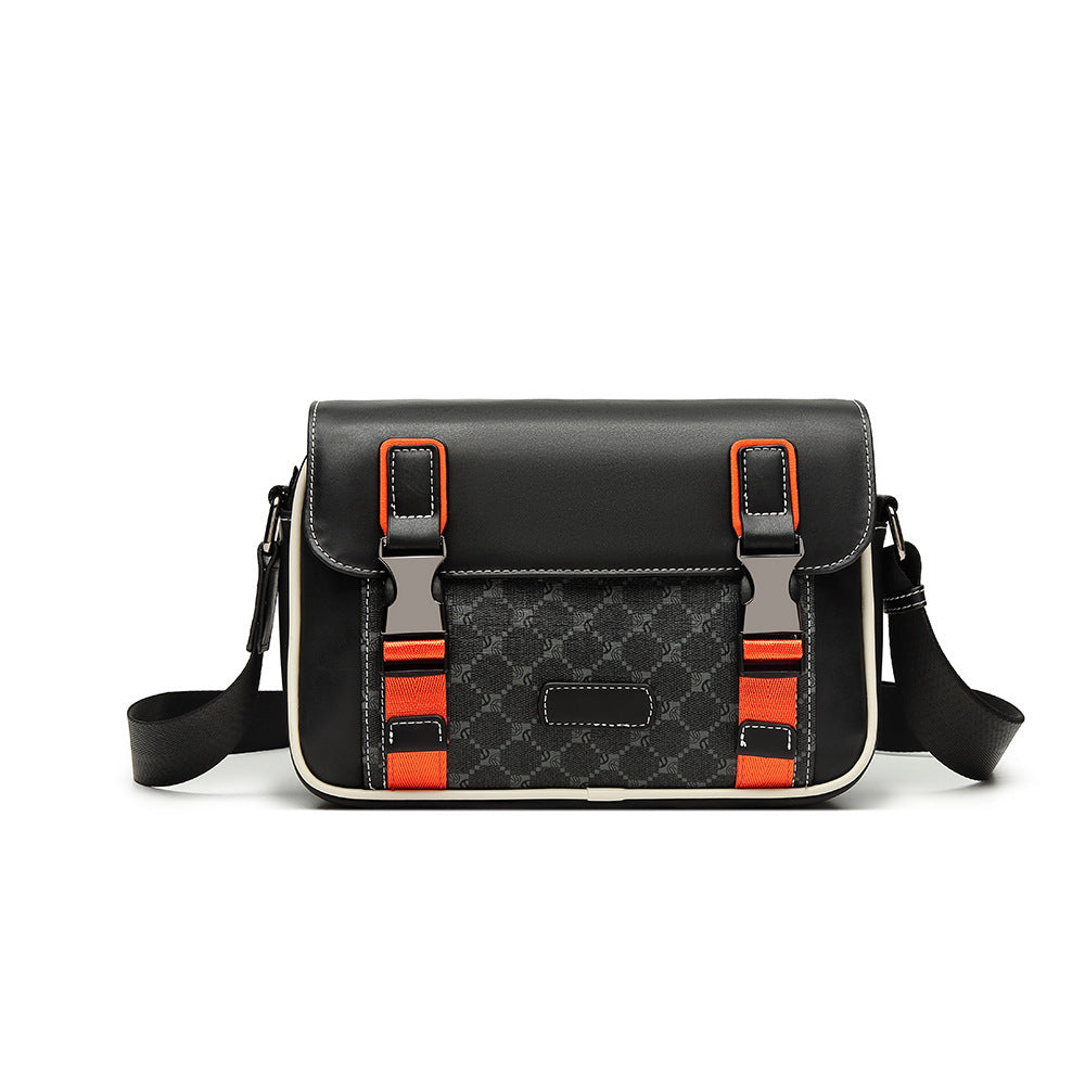 Men's PU Leather Plaid Shoulder Bag Crossbody for Casual Travel and Business Commuting