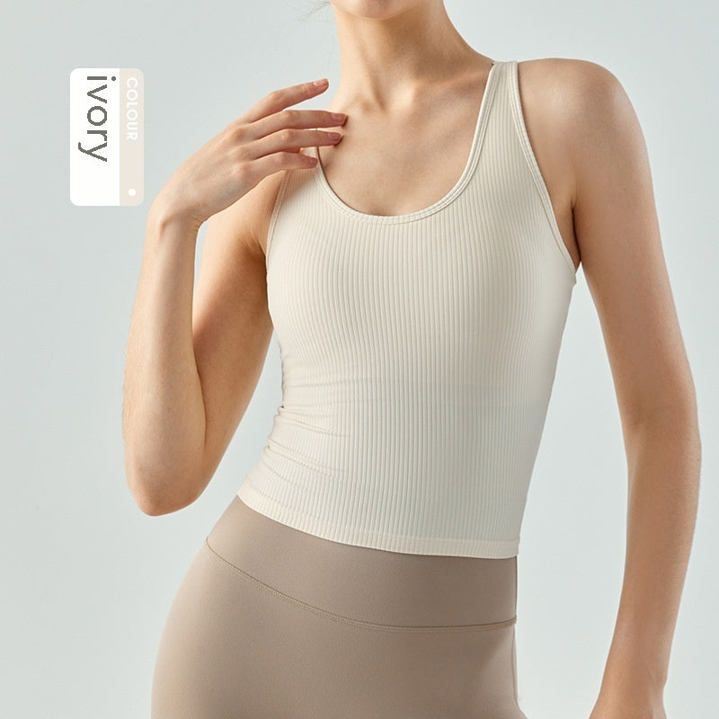 Yoga Workout Top With Chest Pad For Women Nylon Spandex Cloud Pattern In Khaki Pink Blue Ivory White Black