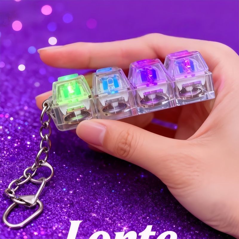 Glowing mini keyboard keycap keychain, transparent caps with multi-color LEDs