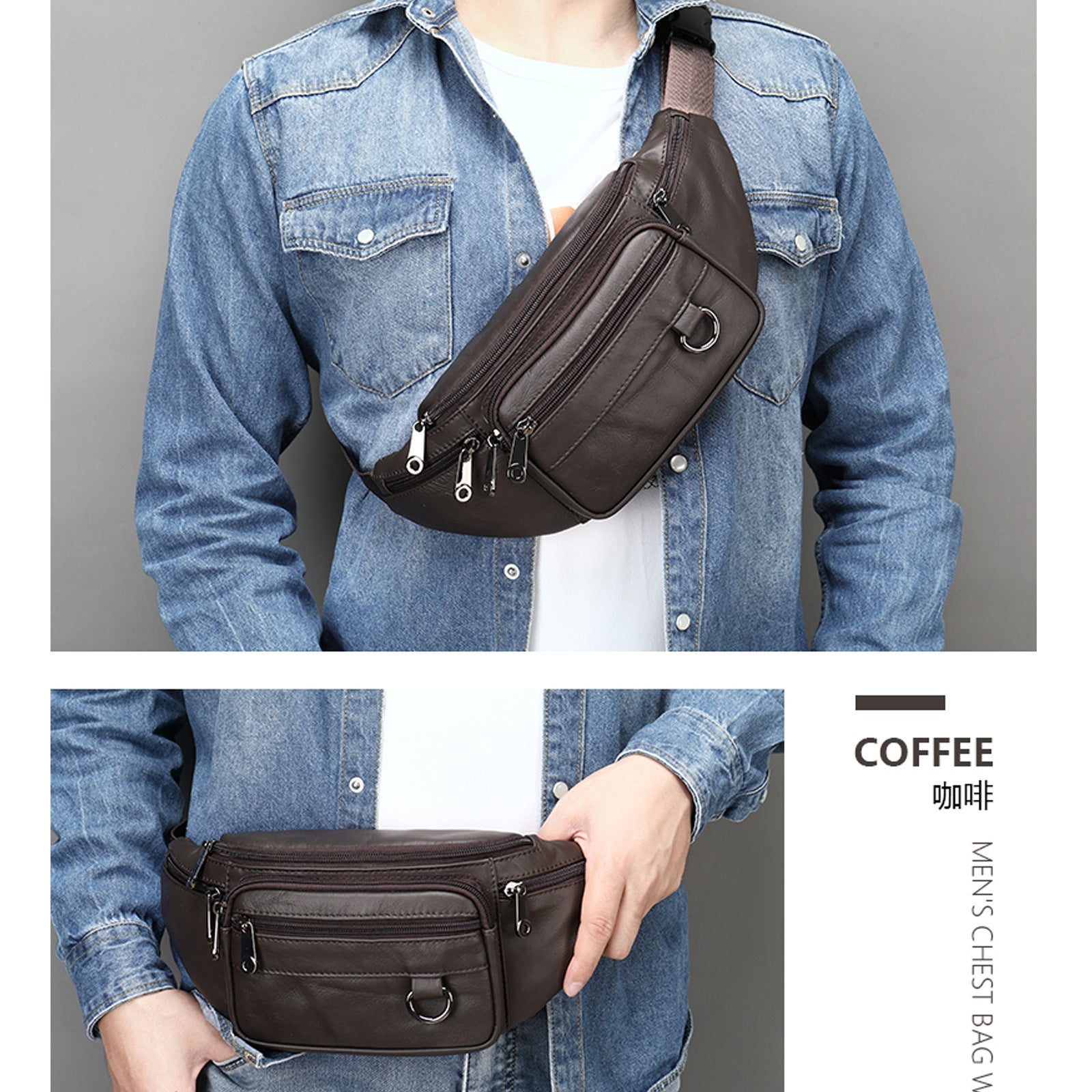 Leather Phone Belt For Men Multifunctional Chest Bag Crossbody Genuine First Layer Cowhide Leather