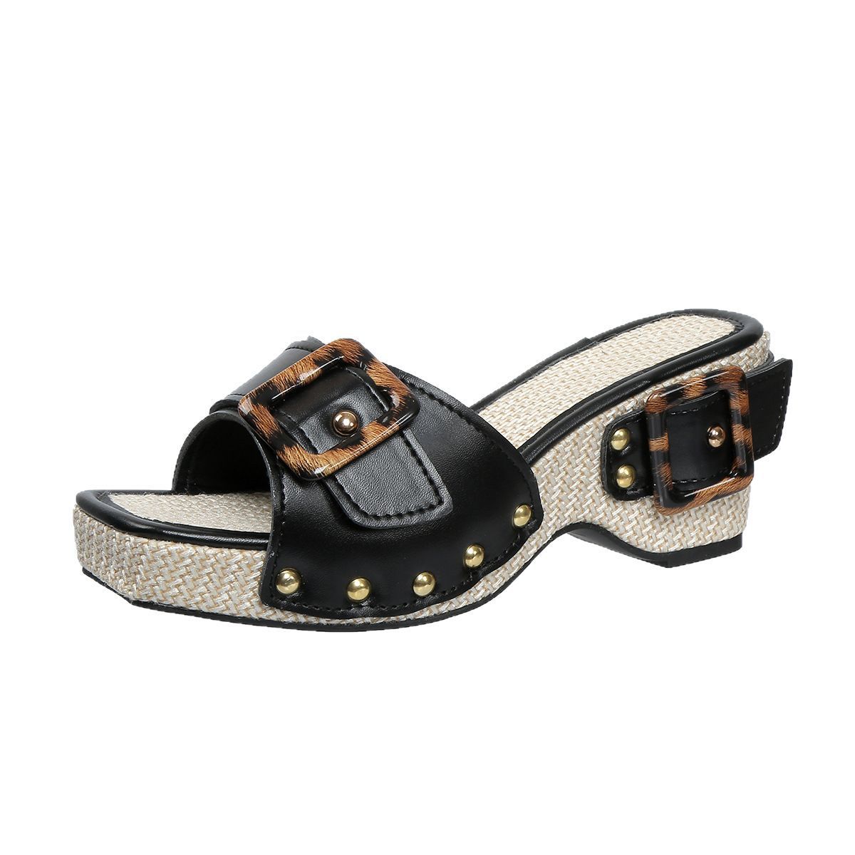 Plus Size Platform Wedge Sandals with Rivets