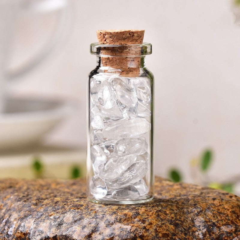 Natural Crystal Gravel Wishing Bottle – Cylinder Glass Bottle | 19 Crystals & 5 Sizes