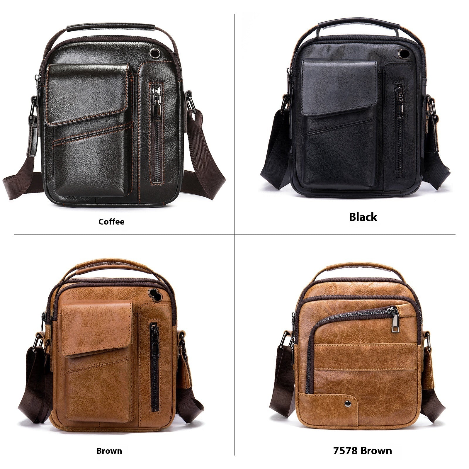 Men's Minimalist Leather Crossbody Bag for Business and Travel Genuine Cowhide Wear Resistant