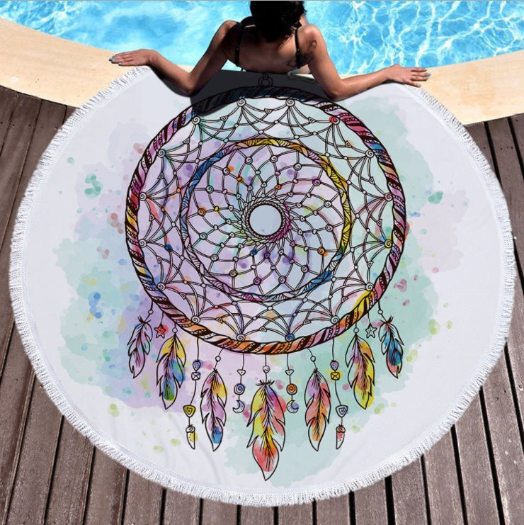 Dream net microfiber round beach towel Yoga pad with tassel