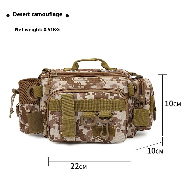 Multifunctional Fishing Rod Waist Bag Crossbody Backpack Canvas Camouflage 22x13cm