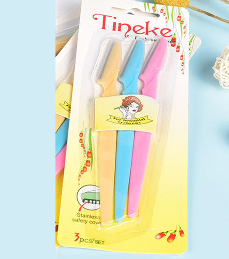 Stainless Steel Eyebrow Shaping Tool Set With 3 Sticks Eyebrow Trimmer Kit In Blue Yellow Pink