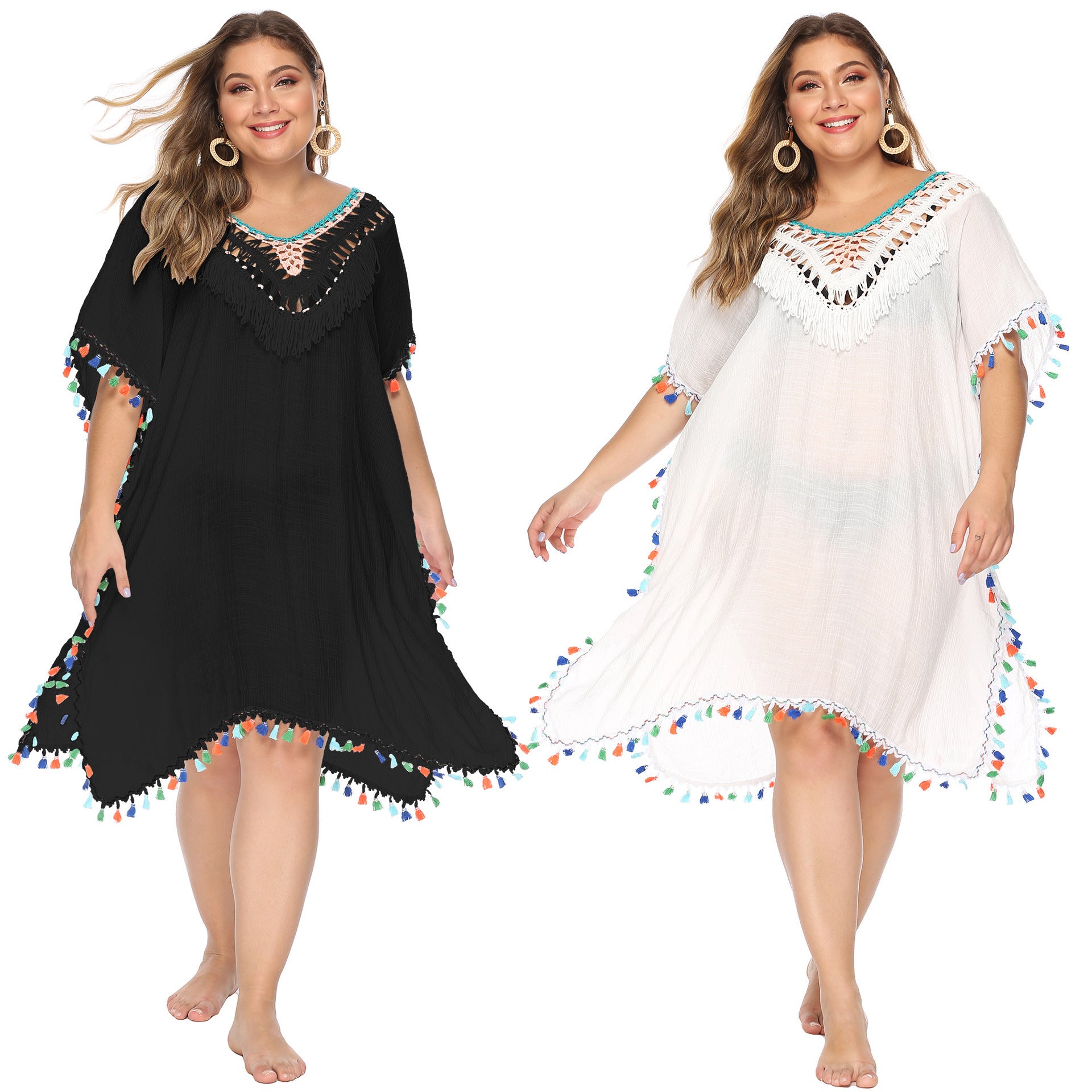 Multicolored Tassel Beach Cover-up Backless Dress