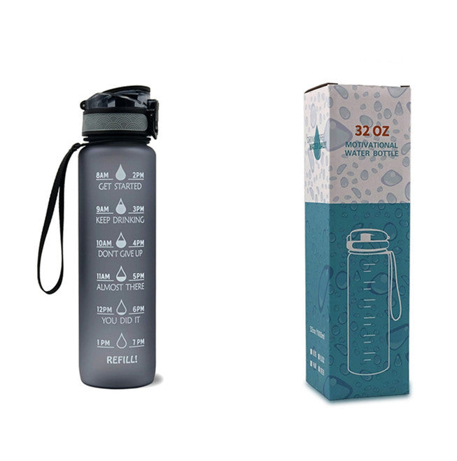 1L Motivational Water Bottle with Time Markers - Tritan Sports Bottle
