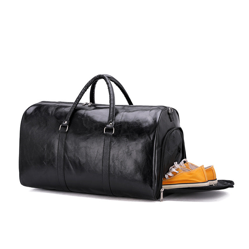 Retro Business Trip Large Capacity Mens PU Leather Travel Gym Bag Waterproof Breathable Short Distance Sports Bag