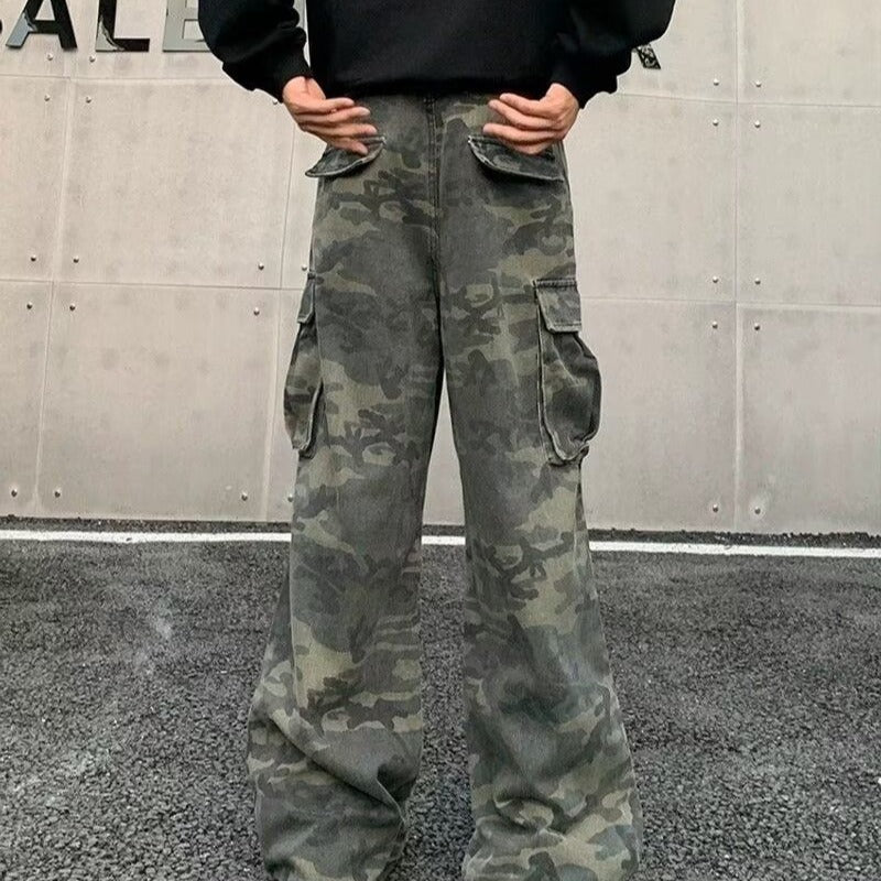 American Vintage Crumpled Multi-pocket Washed Camouflage Cargo Pants