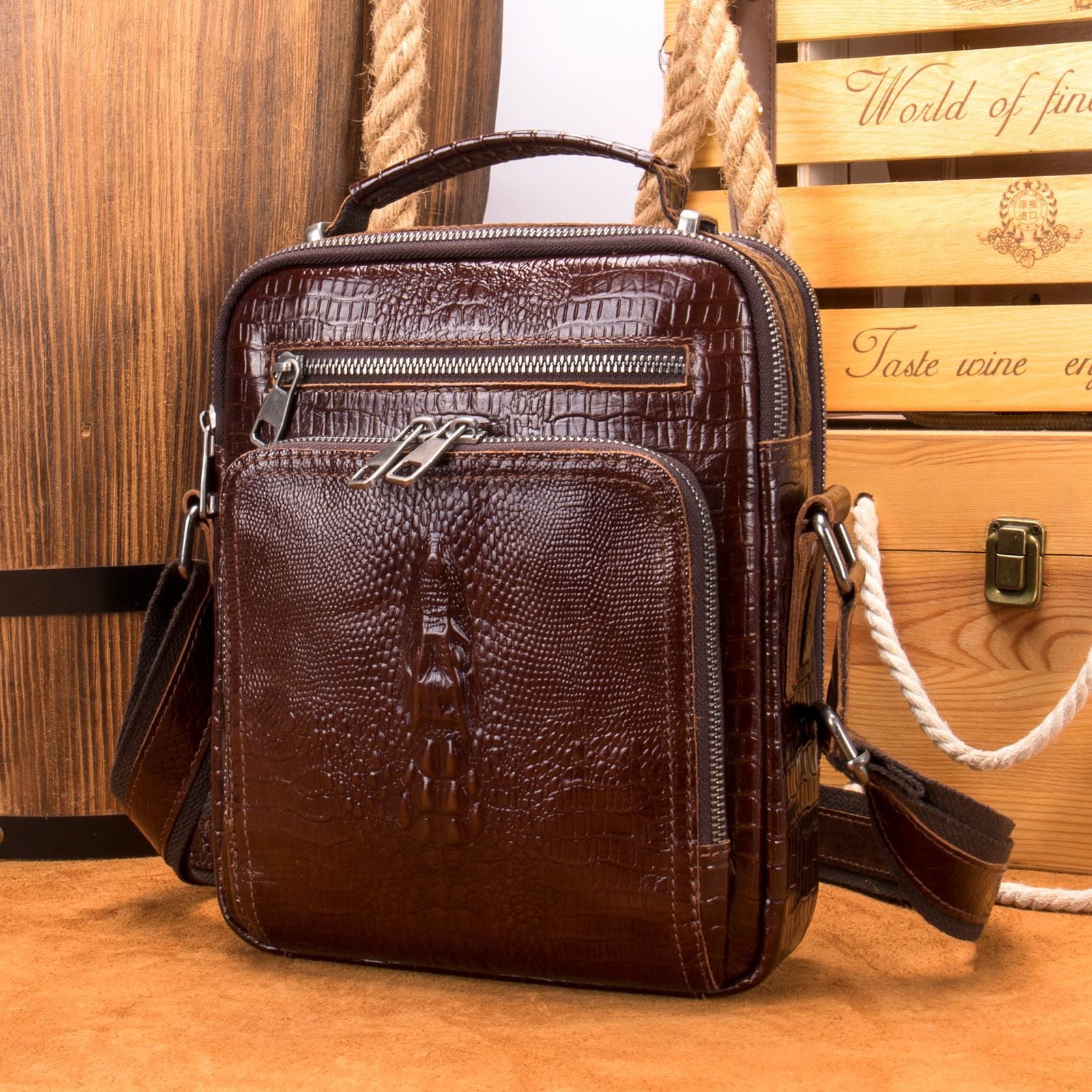 leather large capacity retro shoulder messenger bag waterproof expandable design for everyday use