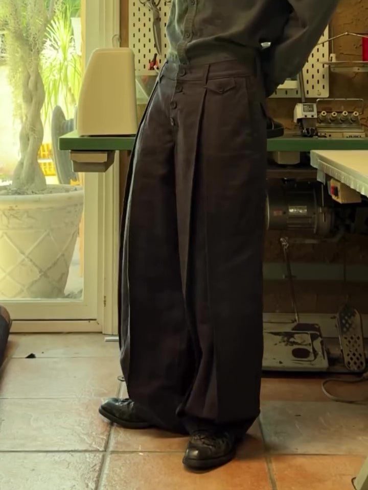 Casual Single-breasted Linen Wide-leg Pants