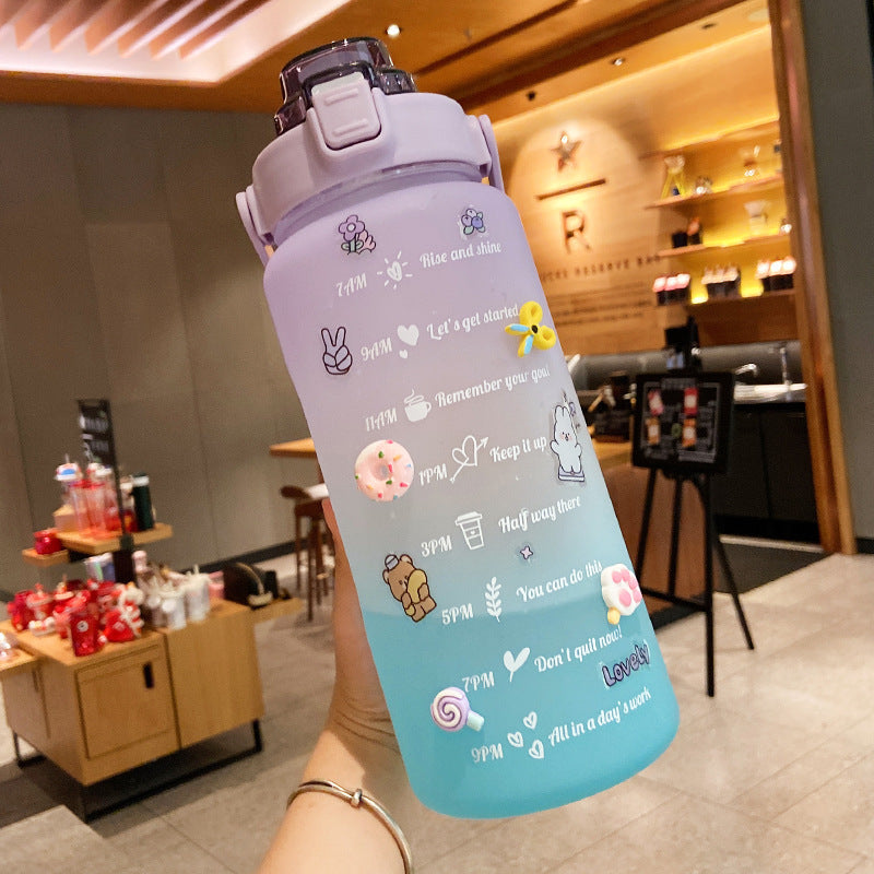 2000ml Water Bottle With Straw Portable Scale Bottle Safe Lock Leakproof Sports Bottle Gradient Color Options