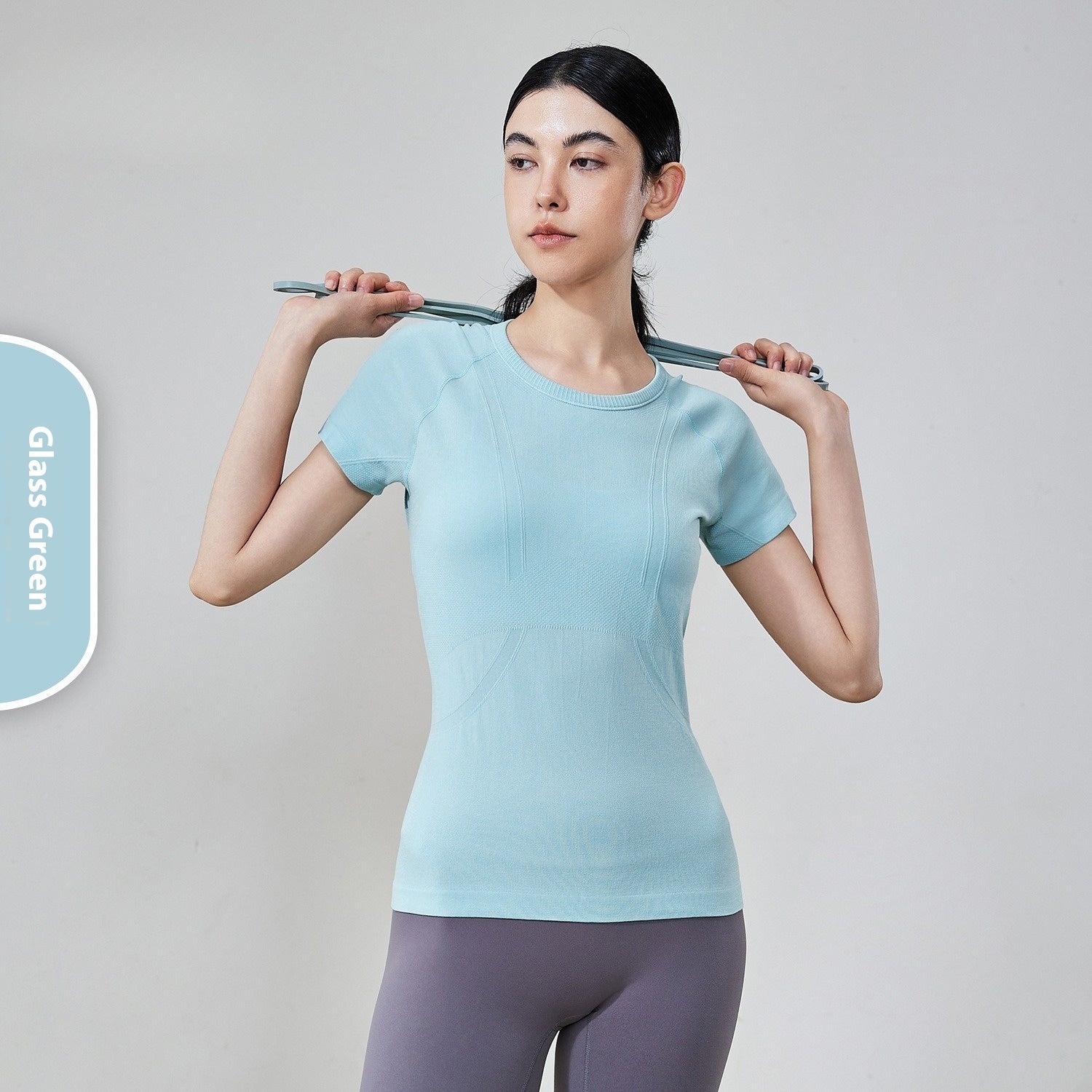Seamless Antibacterial Nude Feel Slim Fit Yoga Jacket Short Sleeve Hip Length Elastic Breathable