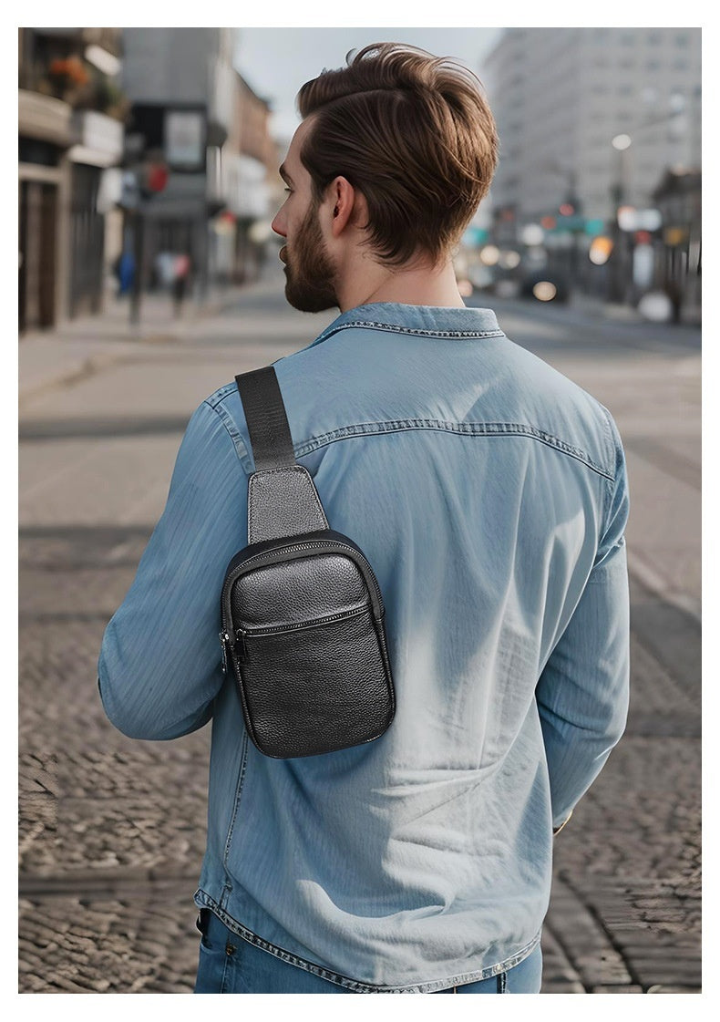 High Texture Casual Genuine Leather Mens Multifunctional Outdoor Crossbody Chest Bag For Daily Use