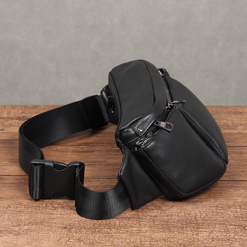 Black Genuine Leather Shoulder Bag Anti Theft Casual Messenger Bag Trendy Oversized Capacity For Travel