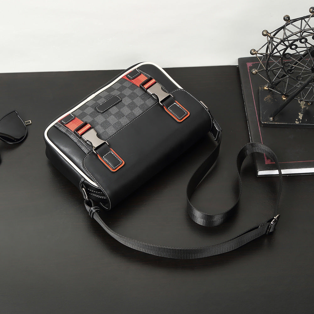 Men's PU Leather Plaid Shoulder Bag Crossbody for Casual Travel and Business Commuting