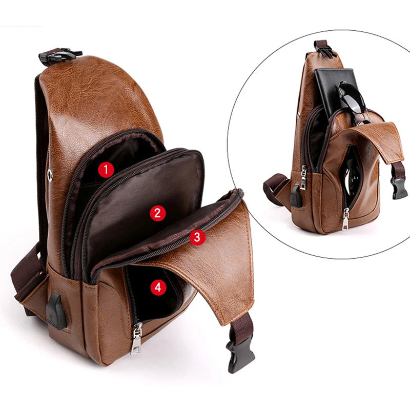 Premium Leather Messenger Bag for Men Vintage Crossbody Shoulder Bag Leather Sling Bag Business Casual Chest Pack