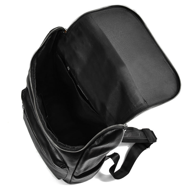 Mens Genuine Leather Backpack Black First Layer Cowhide For Leisure Travel Wear Resistant Anti Theft