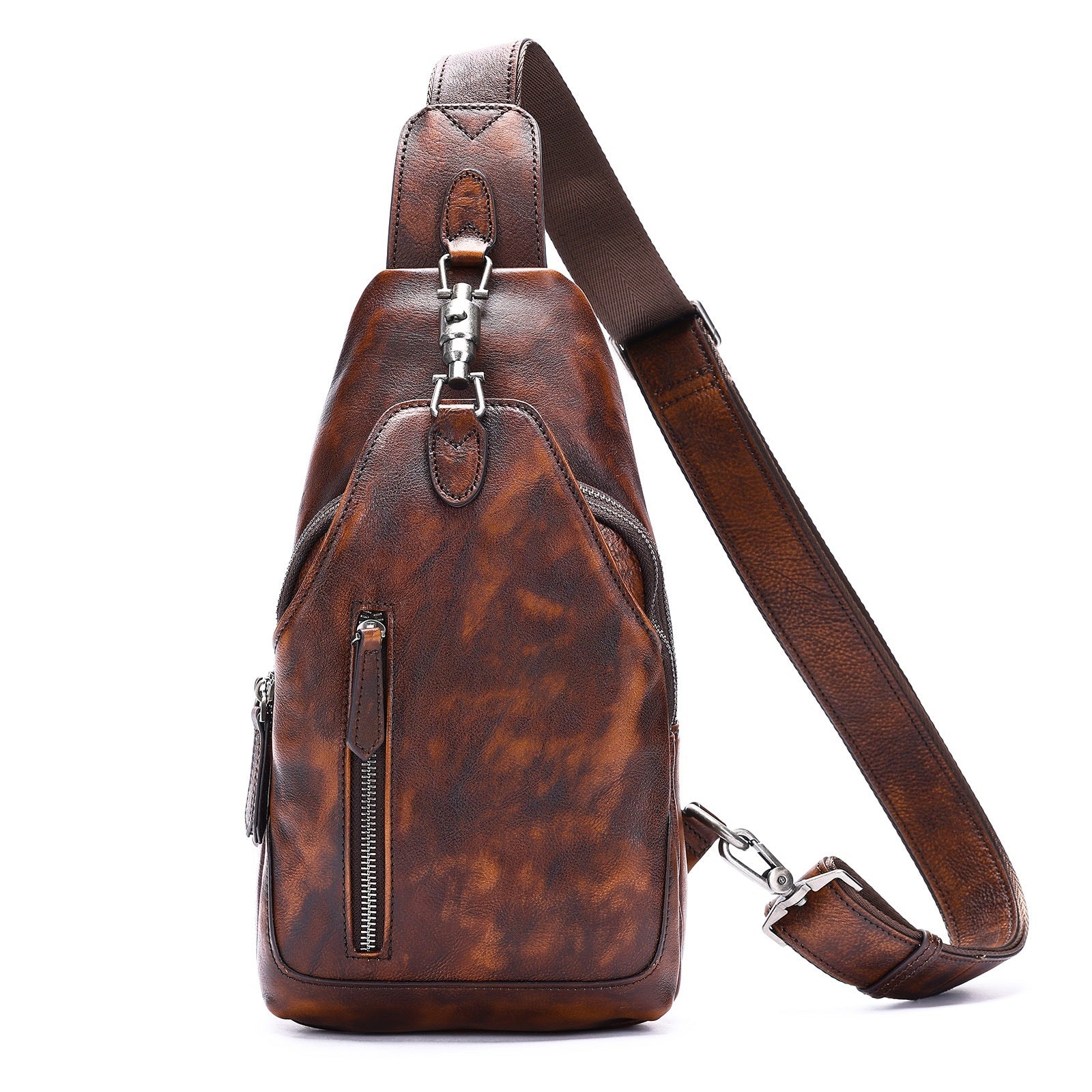 Retro Cattlehide Leather Fashion Multifunctional Leisure Bag For Daily Use In Light Brown, Black, Or Brown