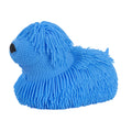 Blue squishy dog decompression ball toy with textured spines and black nose.