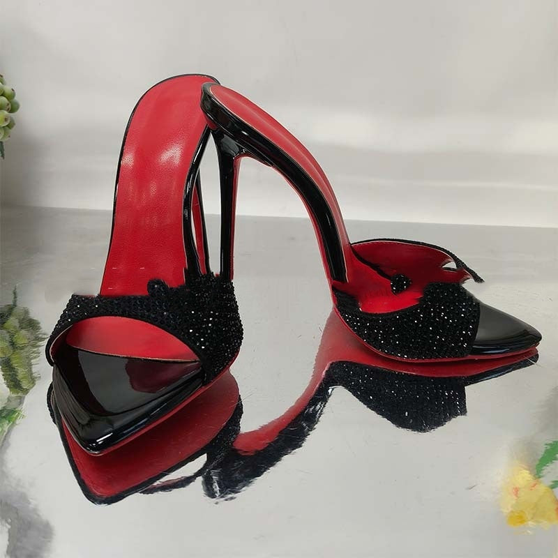 Rhinestone Ankle-Strap High Heel Sandals - Women's Open Toe Fashionable Shoes