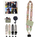 Phone crossbody lanyard strap set, patterned woven strap with mint zipper pouch and clips