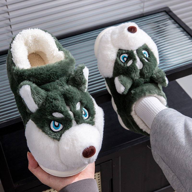 Cute Husky Cartoon Plush Cotton Slippers – Unisex Warm Indoor Winter Slippers | EU 36–51