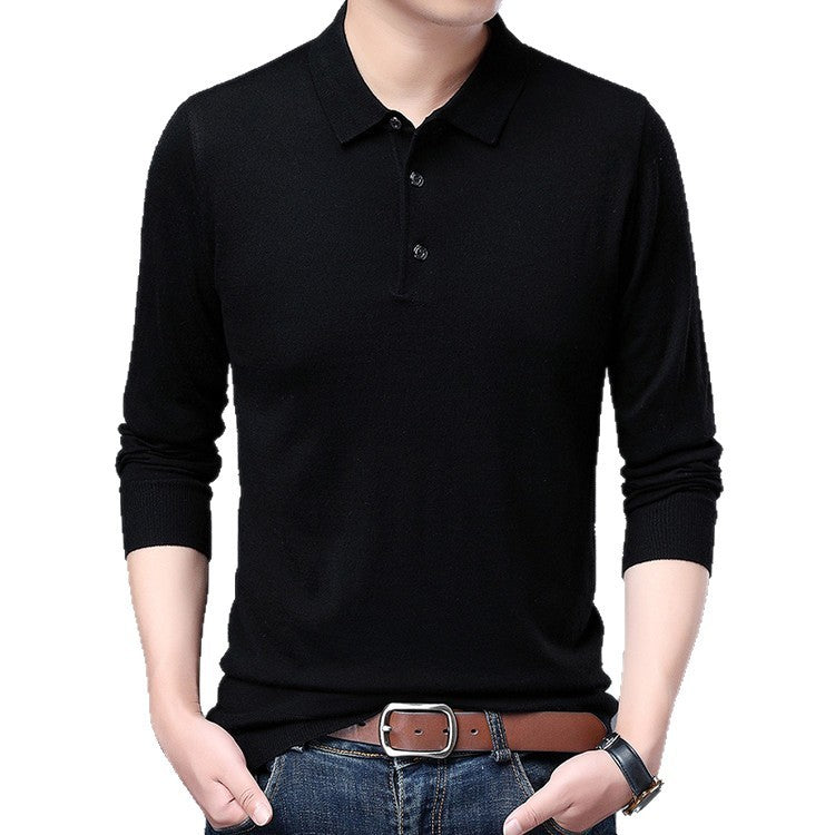 Spring And Autumn Men's Long Sleeves Base Shirt With Wool Top